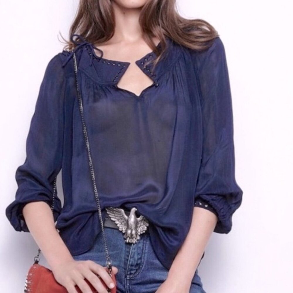 Zadig & Voltaire Laced Shoulder Blouse Navy Medium